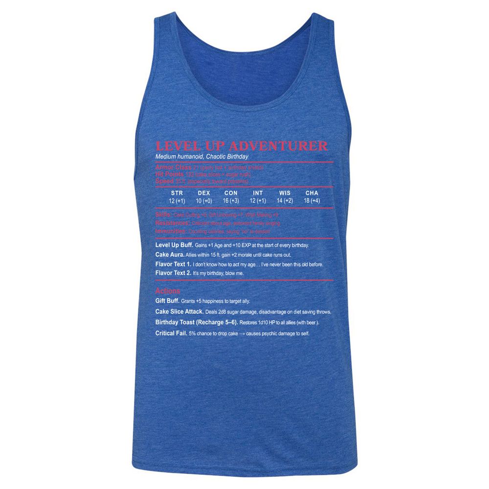 Level Up Adventurer Unisex Jersey Tank - True Royal Triblend - 12