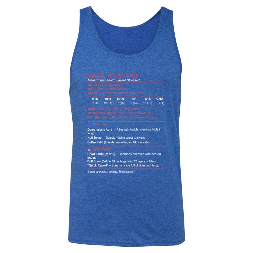 Data Analyst Stats Unisex Jersey Tank - True Royal Triblend - 12