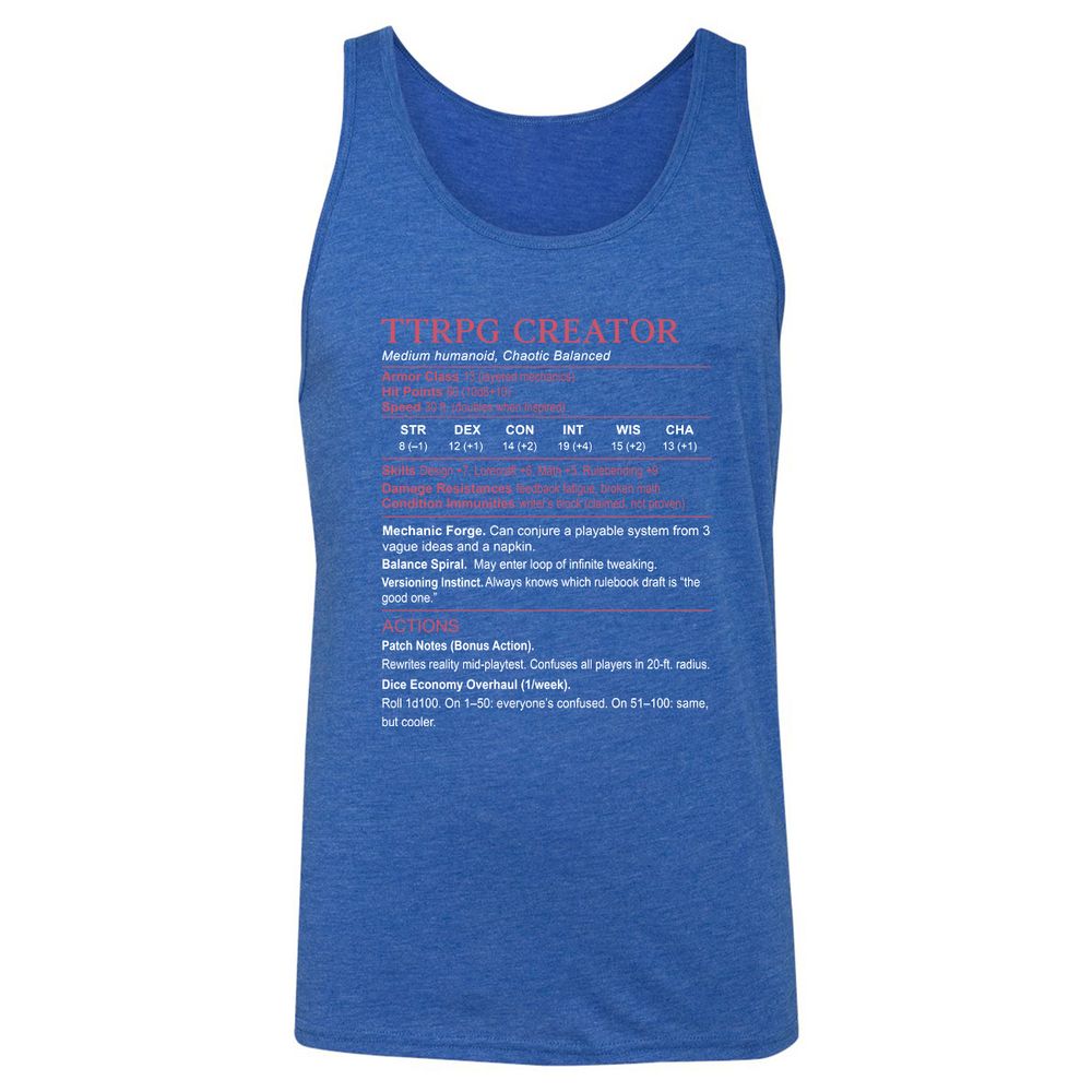 TTRPG Creator Stats Unisex Jersey Tank - True Royal Triblend - 12