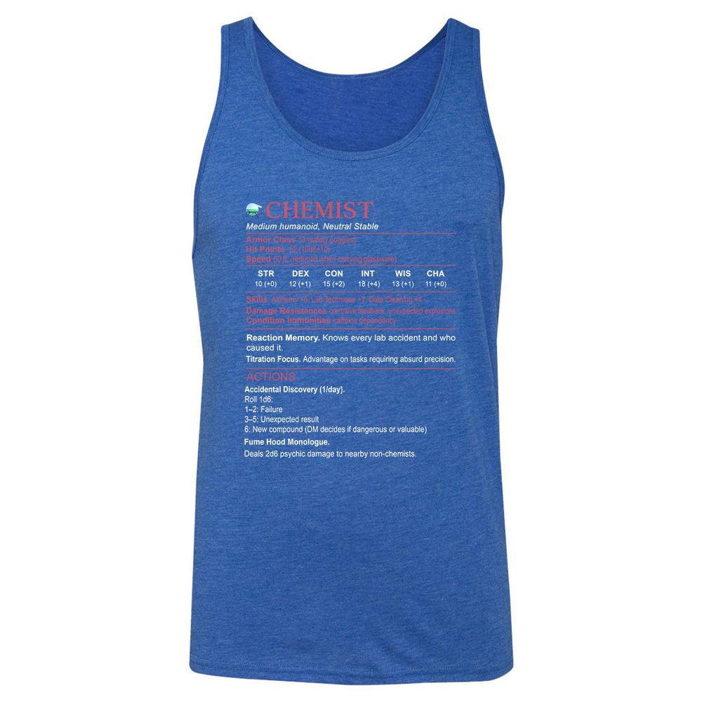 Chemist Stats Unisex Jersey Tank - True Royal Triblend - 12