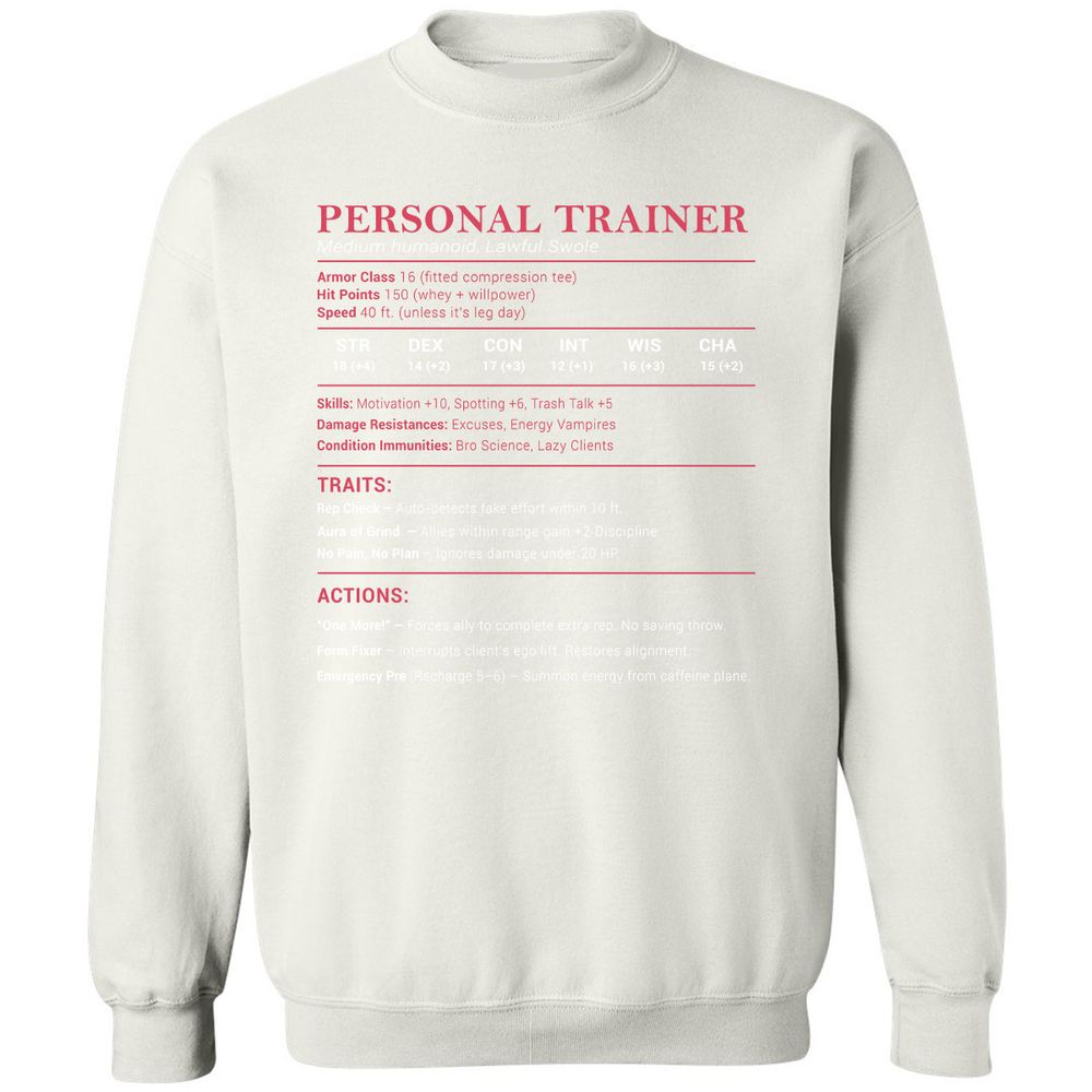 Personal Trainer PT Stats Classic Unisex Sweatshirt - White - 12