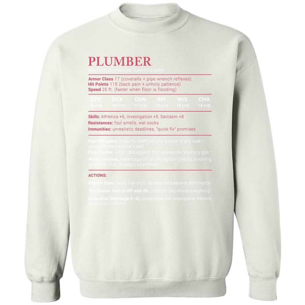 Plumber Stats Classic Unisex Sweatshirt - White - 12