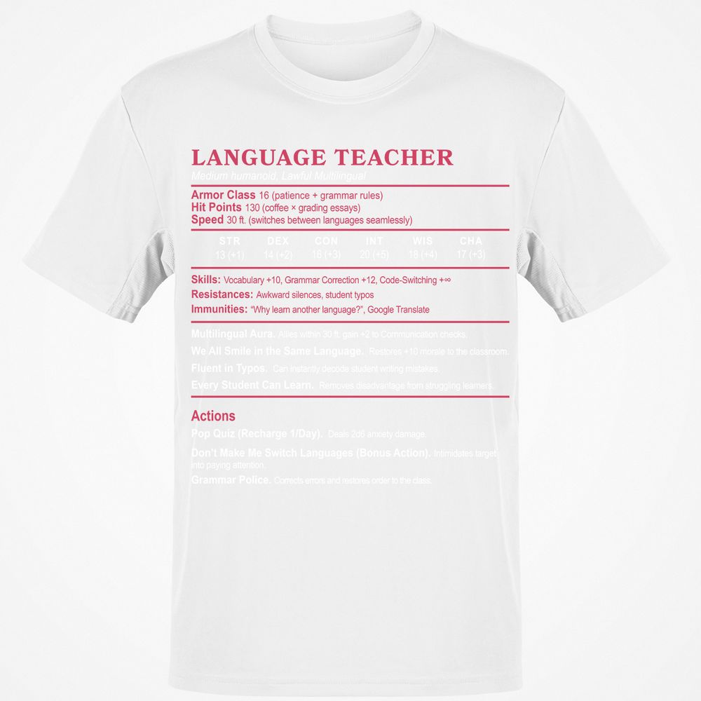 Language Teacher Classic Unisex T-Shirt - White - 12