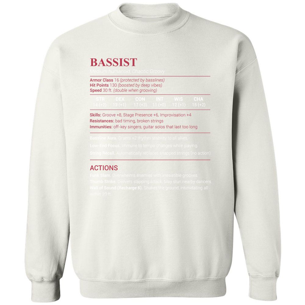 Bassist Stats Classic Unisex Sweatshirt - White - 12