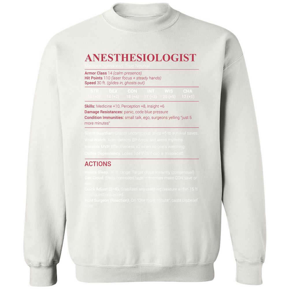 Anesthesiologist Stats Classic Unisex Sweatshirt - White - 12