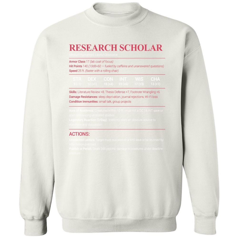 Research Scholar Classic Unisex Sweatshirt - White - 12