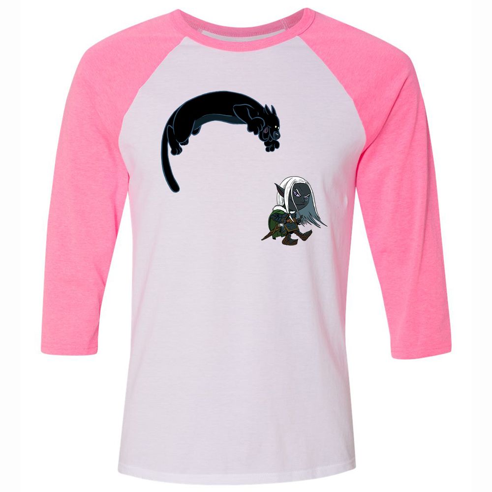 Drizzt and Guenhwyvar Unisex 3/4 Baseball Tee - White/Neon Pink - 12