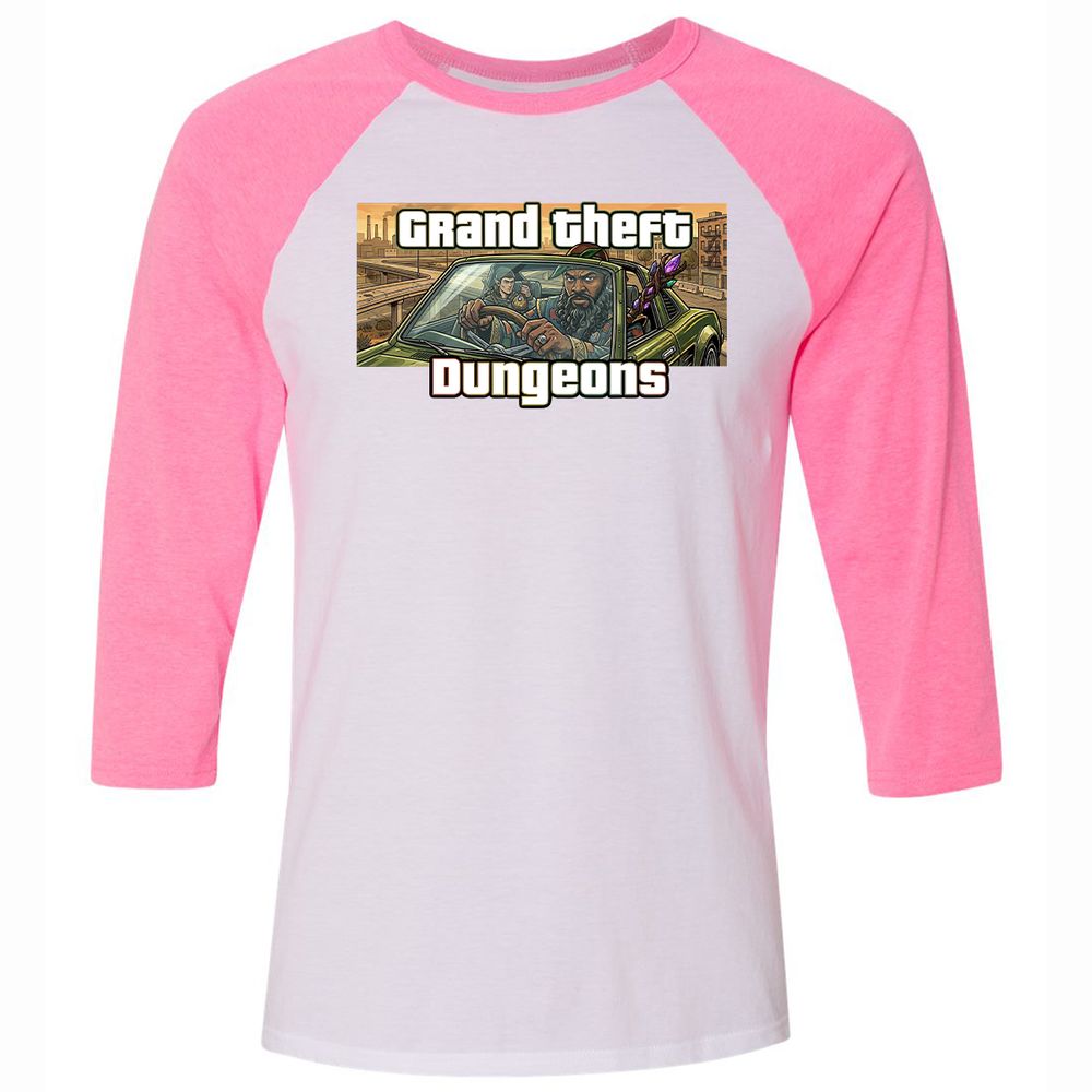 Grand Theft Dungeons Unisex 3/4 Baseball Tee - White/Neon Pink - 12