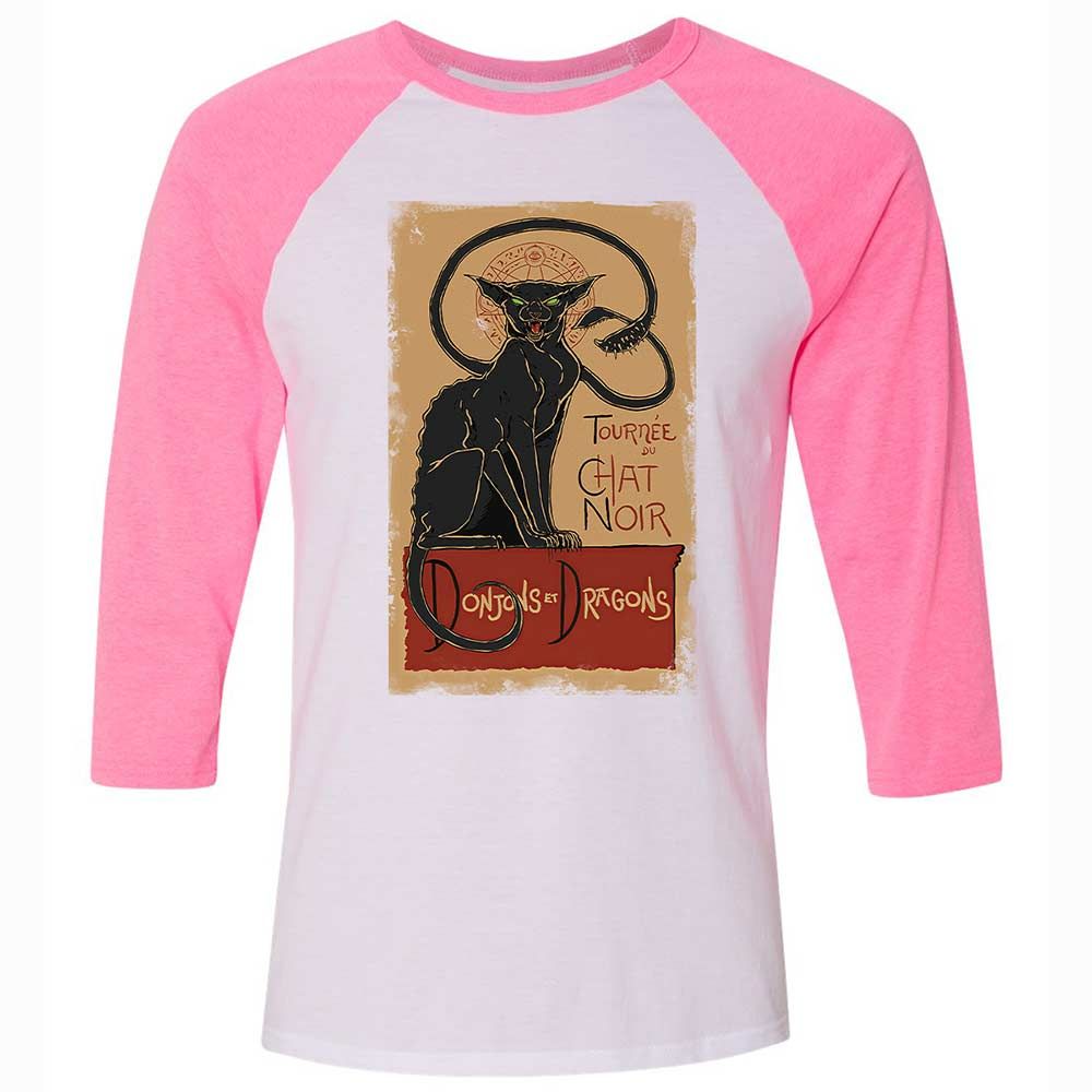 Tournee Du Chat Noir Unisex 3/4 Baseball Tee - White/Neon Pink - 12