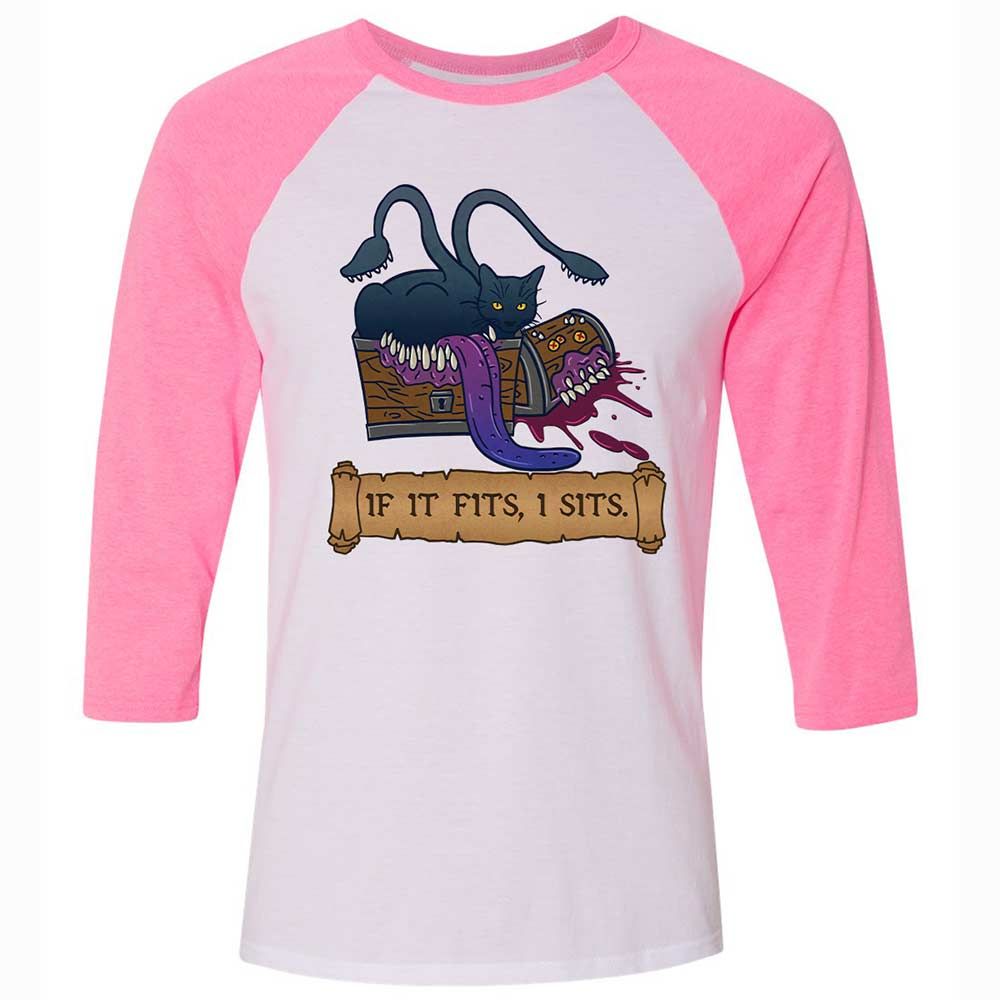 If It Fits I Sits Unisex 3/4 Baseball Tee - White/Neon Pink - 12