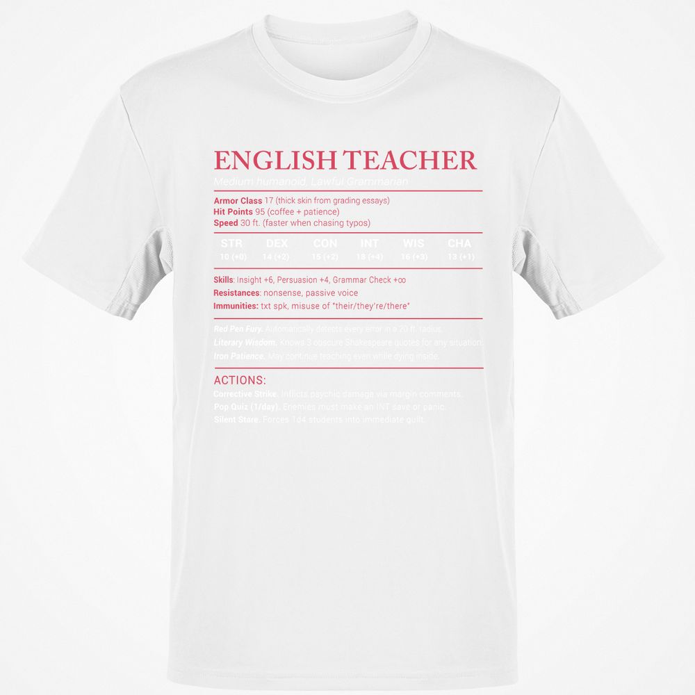 English Teacher Stats Classic Unisex T-Shirt - White - 12
