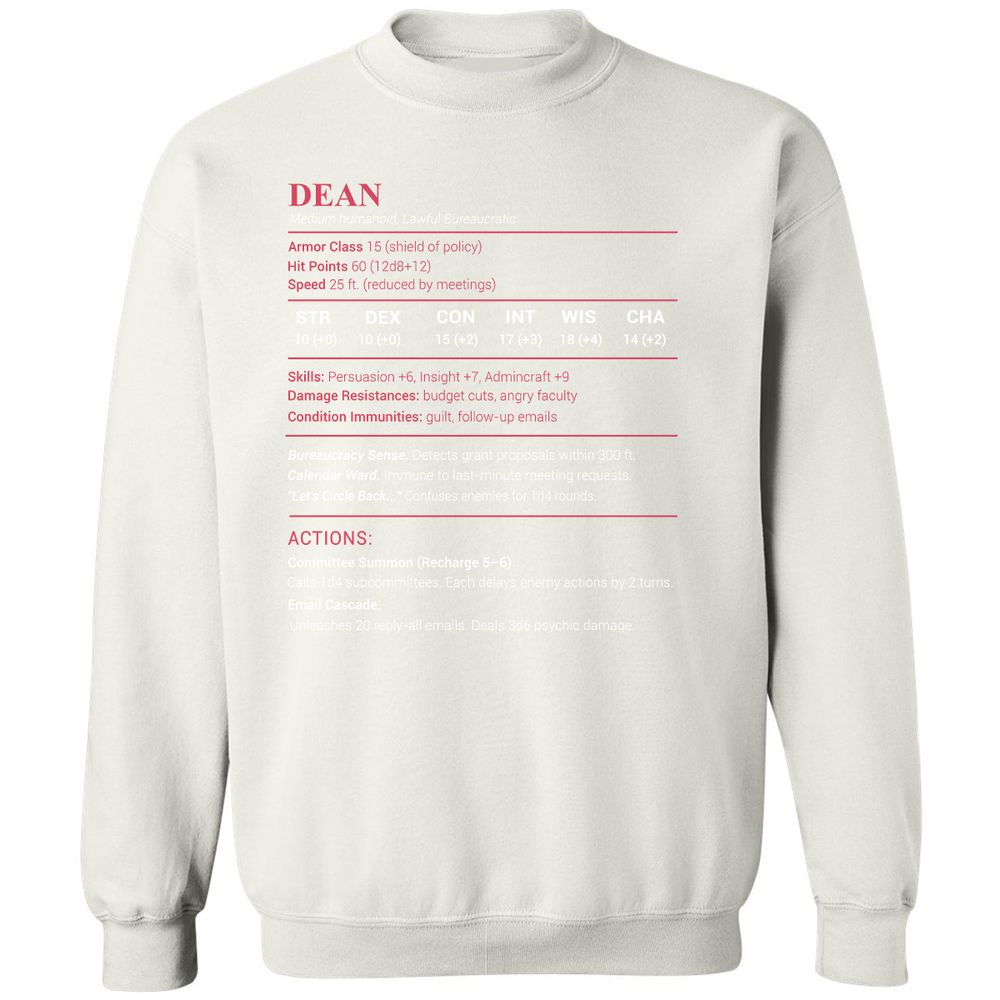 Dean Stats Classic Unisex Sweatshirt - White - 12