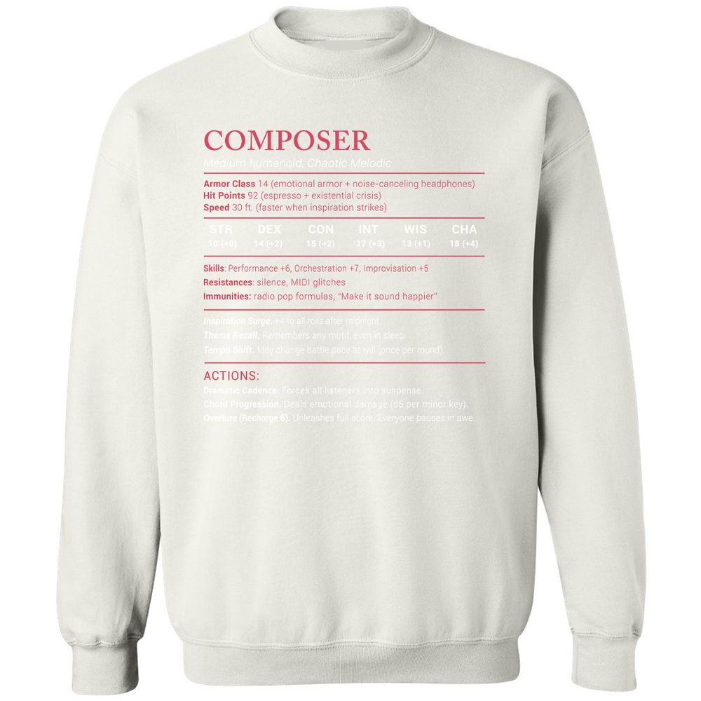 Composer Stats Classic Unisex Sweatshirt - White - 12
