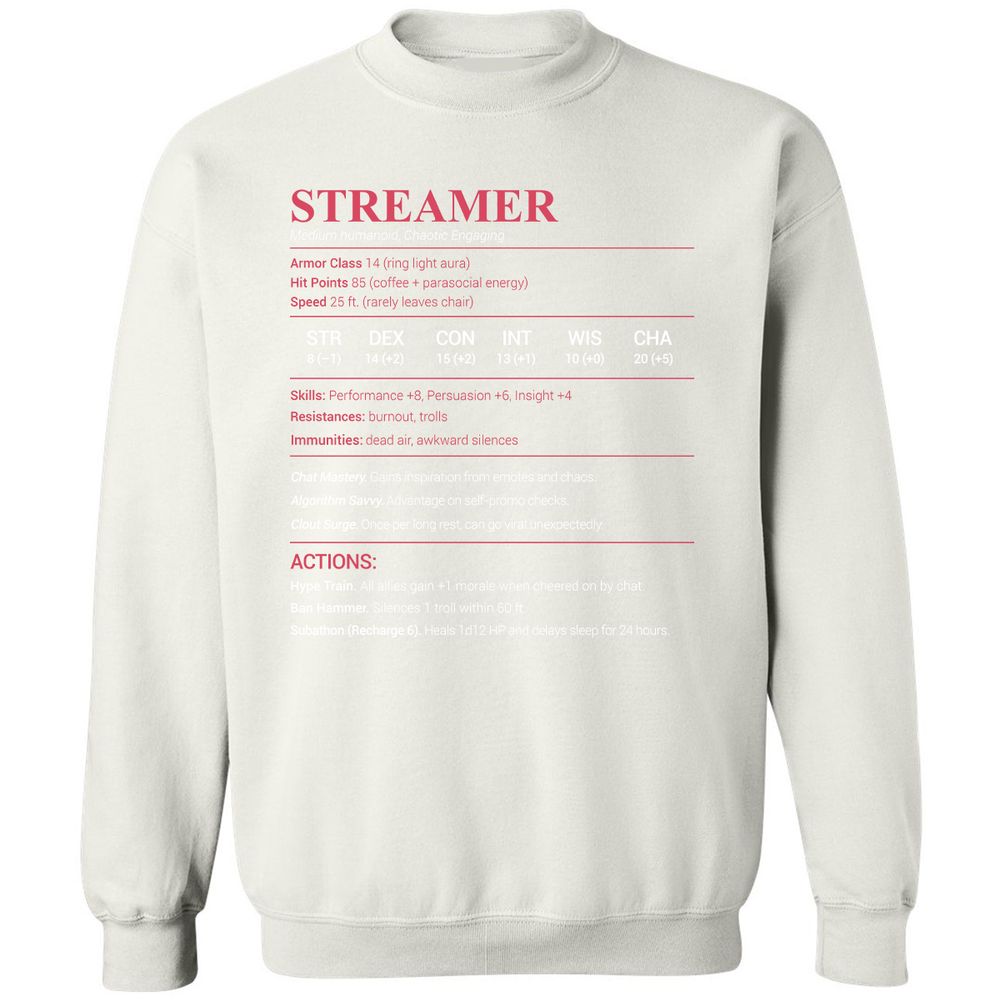 Streamer Stats Classic Unisex Sweatshirt - White - 12