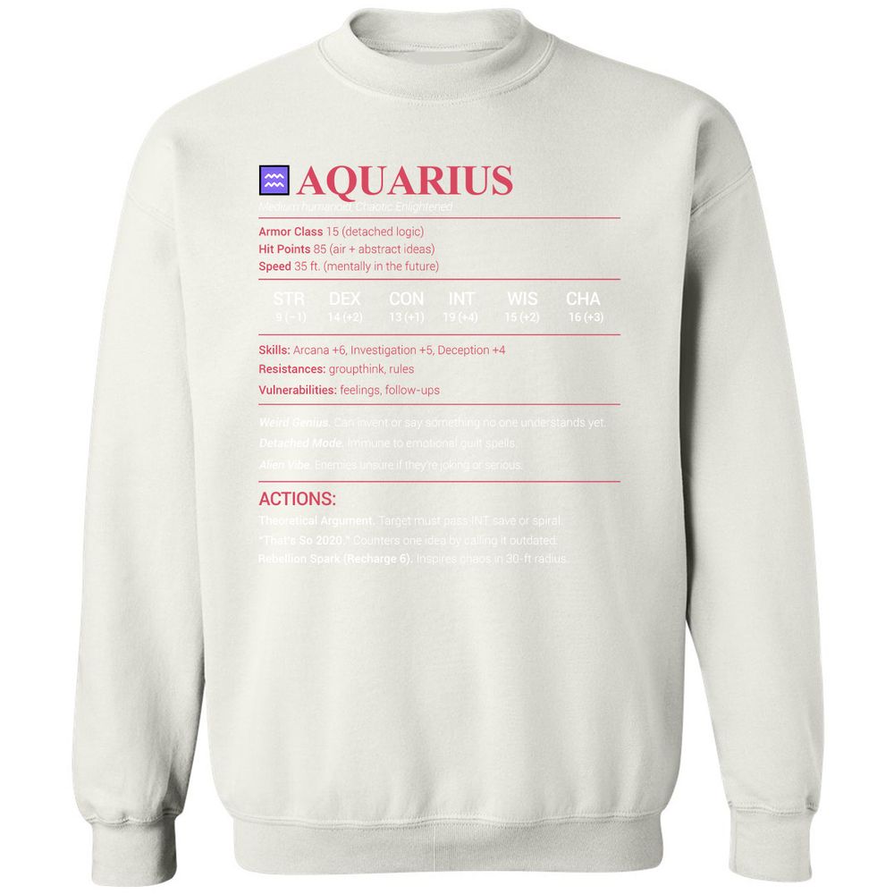 Aquarius Stats Classic Unisex Sweatshirt - White - 12