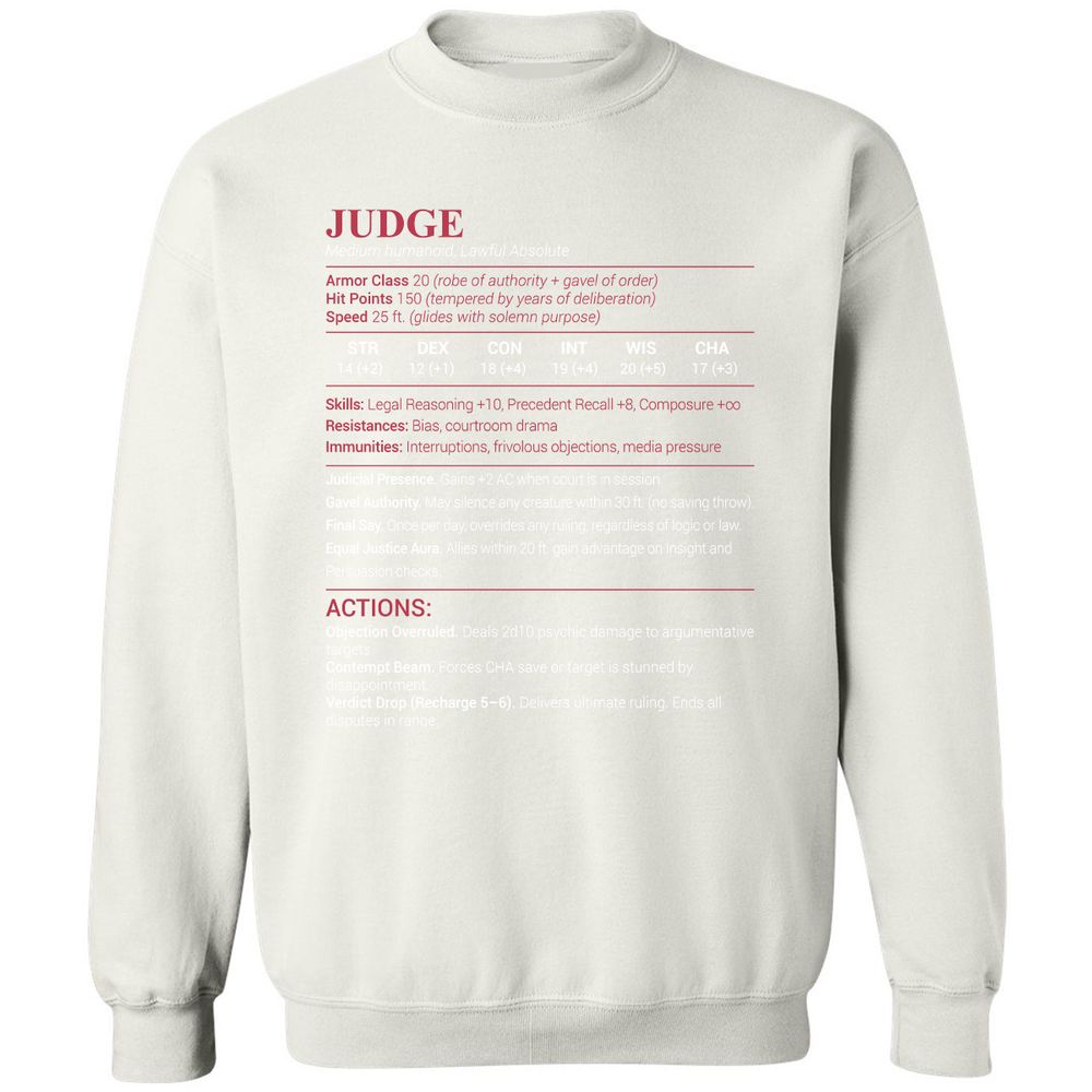 Judge Stats Classic Unisex Sweatshirt - White - 12