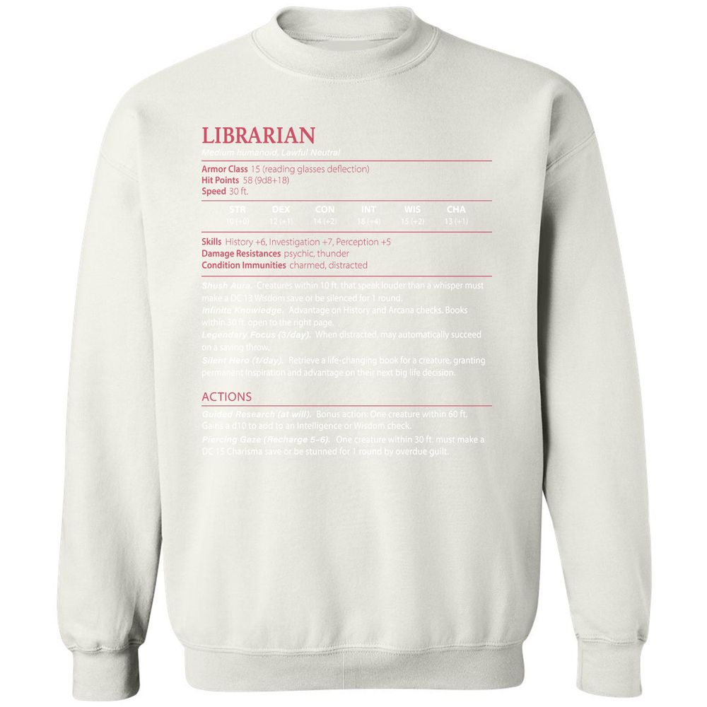Librarian Stats Classic Unisex Sweatshirt - White - 12