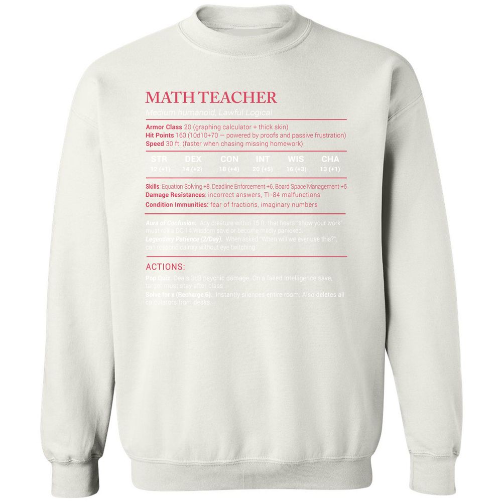 Math Teacher Stats Classic Unisex Sweatshirt - White - 12