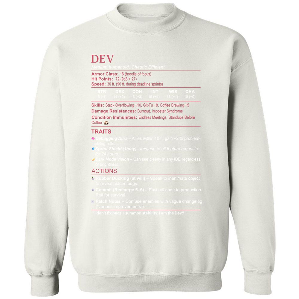 DEV Stats Classic Unisex Sweatshirt - White - 12