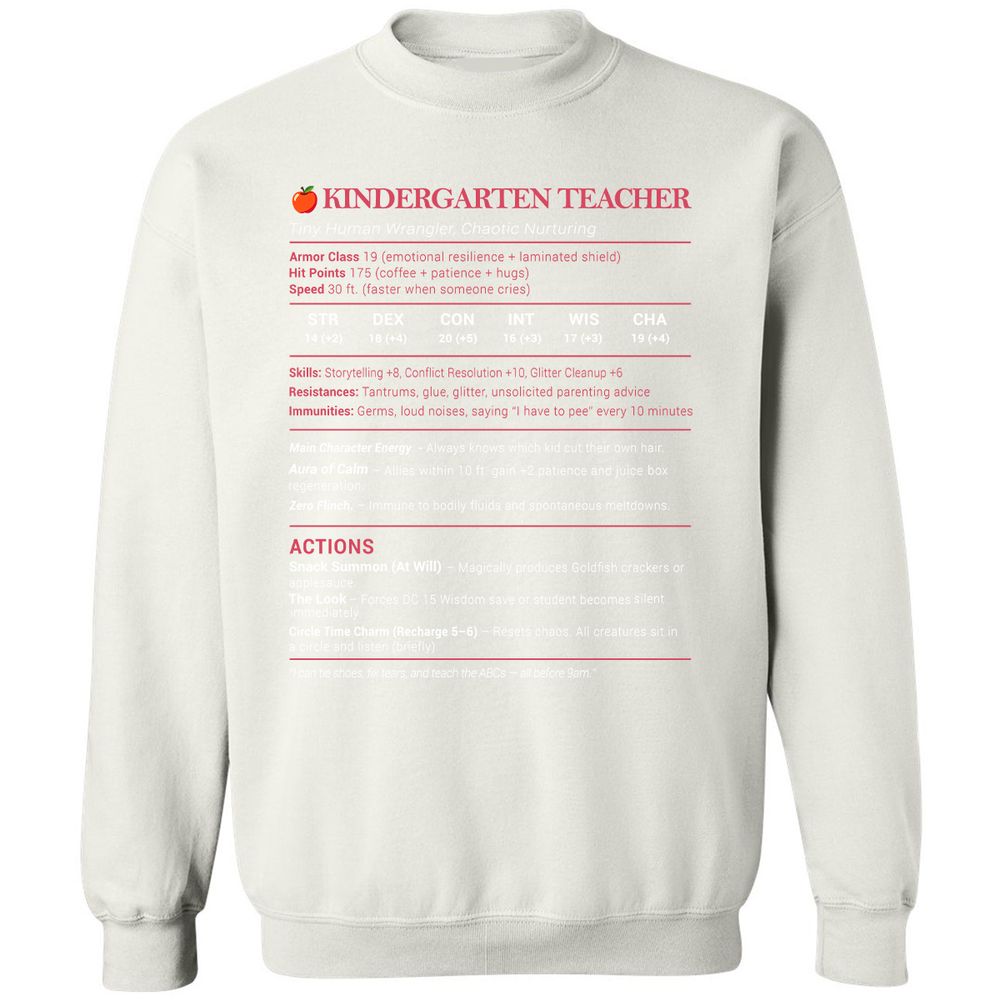 Kindergarten Teacher Stats Classic Unisex Sweatshirt - White - 12