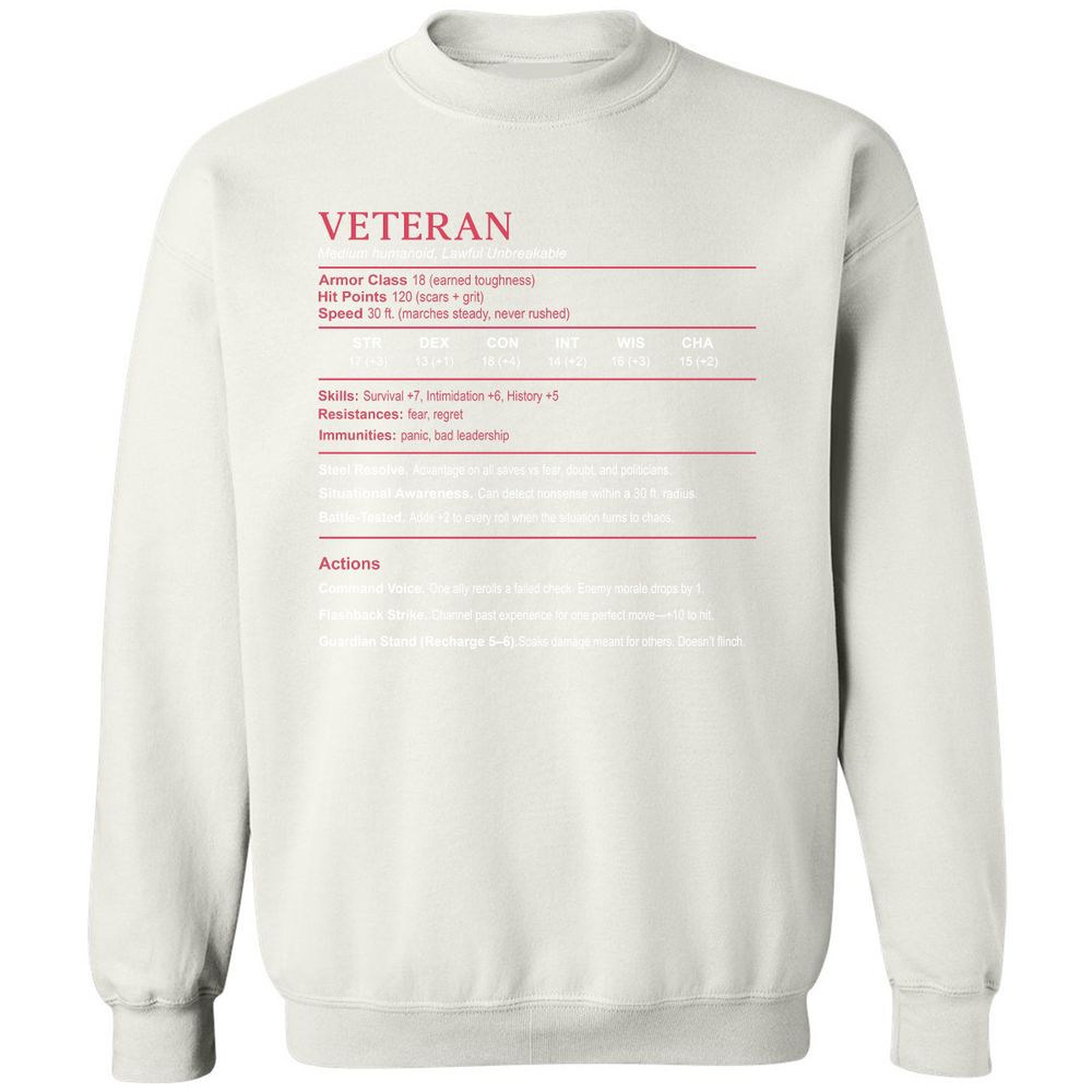 Veteran Stats Classic Unisex Sweatshirt - White - 12
