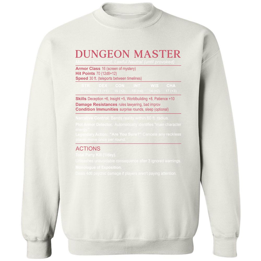 Dungeon Master Stats Classic Unisex Sweatshirt - White - 12