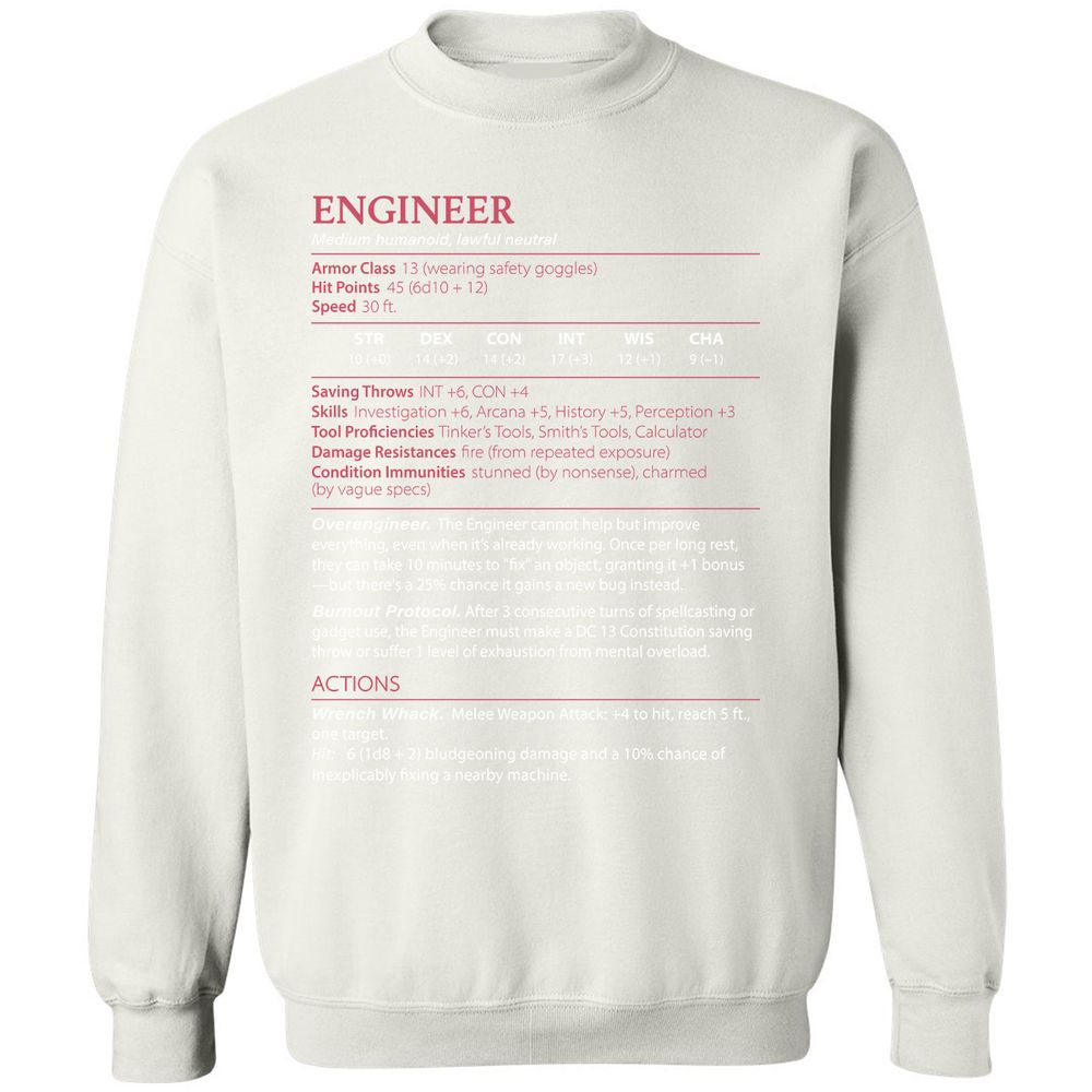 Engineer Stats Classic Unisex Sweatshirt - White - 12