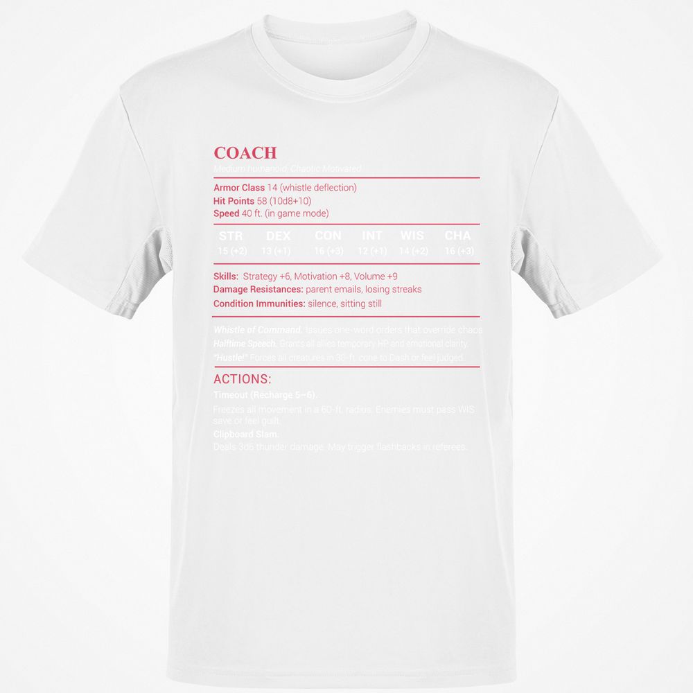 Coach Stats Classic Unisex T-Shirt - White - 12