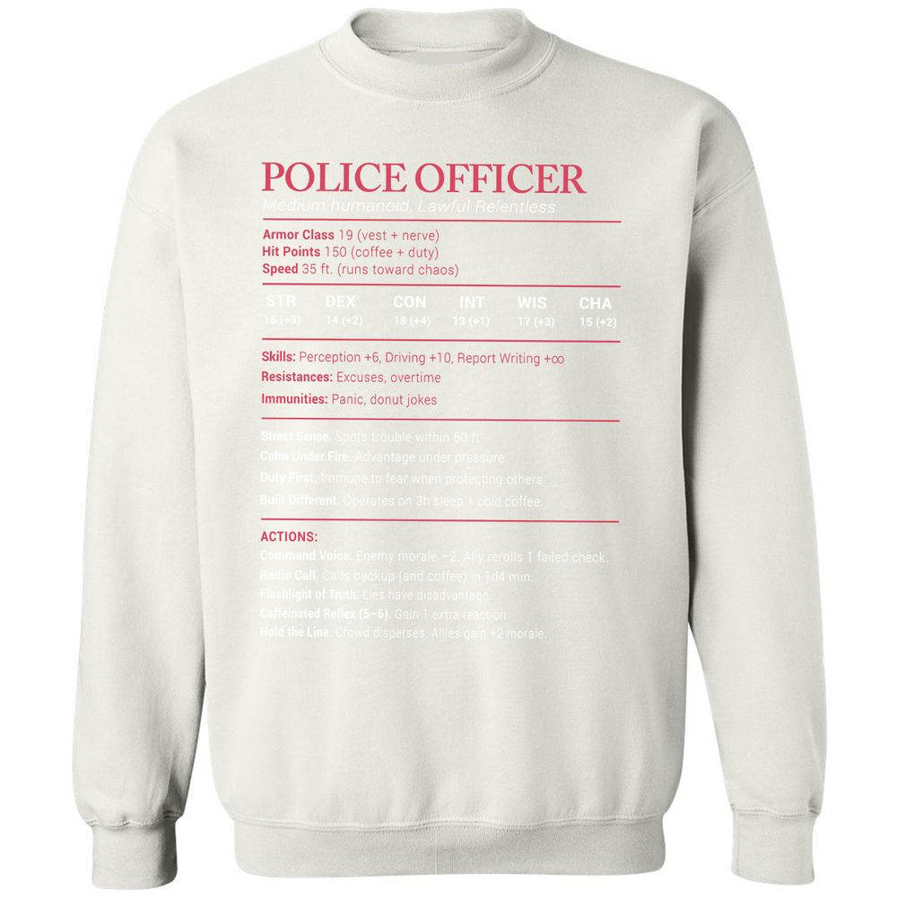 Police Officer Stats Classic Unisex Sweatshirt - White - 12