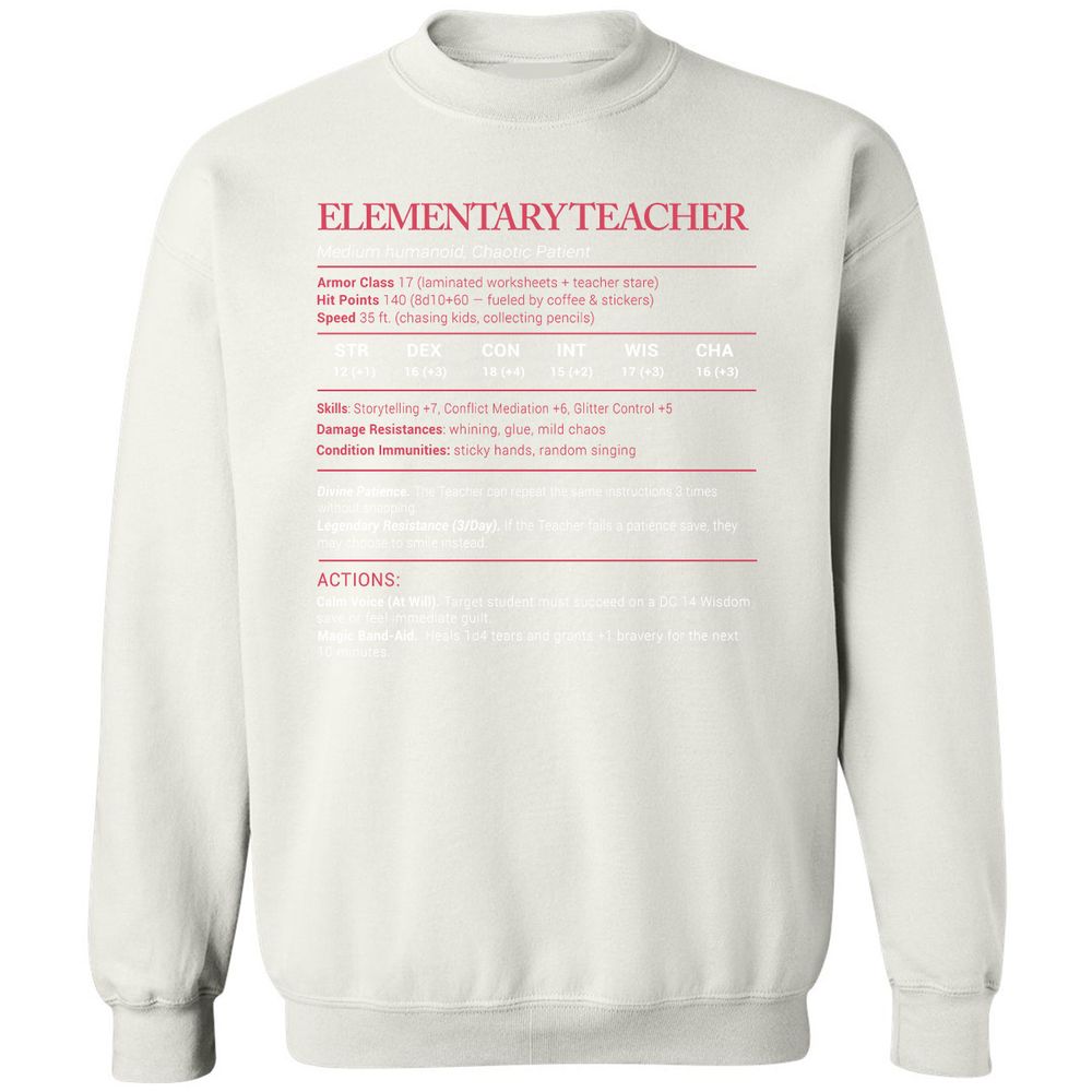 Elementary Teacher Stats Classic Unisex Sweatshirt - White - 12