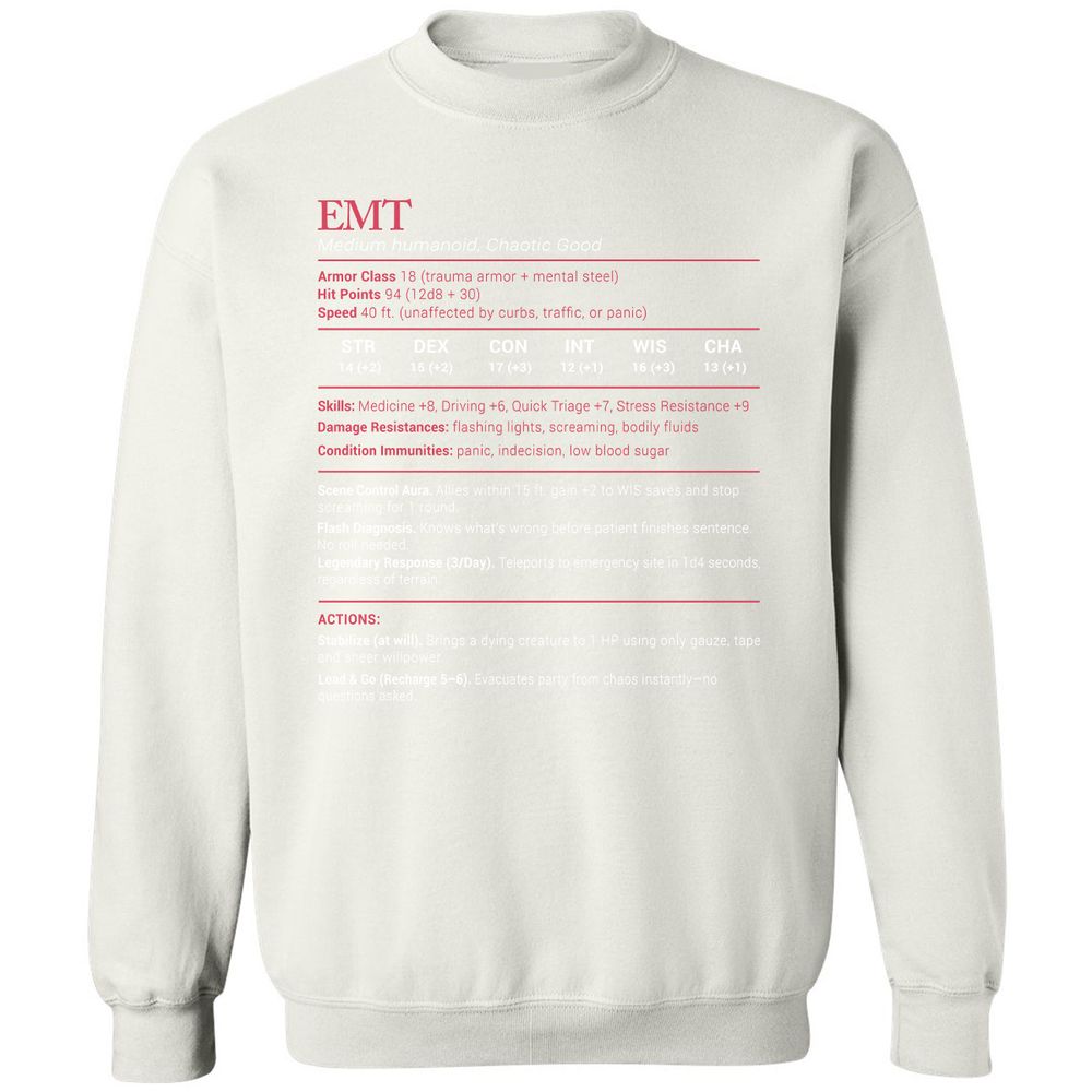 EMT Stats Classic Unisex Sweatshirt - White - 12