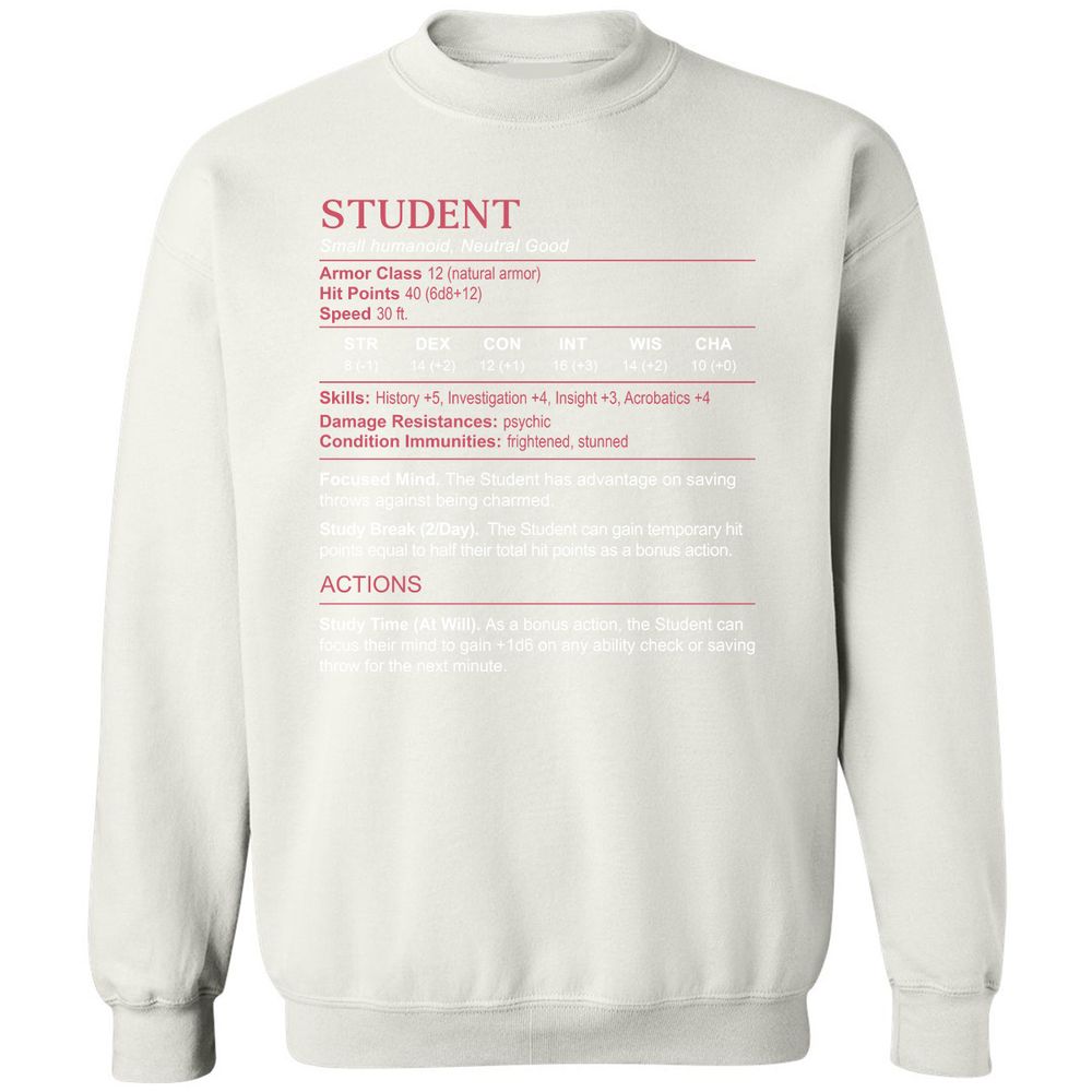 Student Stats Classic Unisex Sweatshirt - White - 12