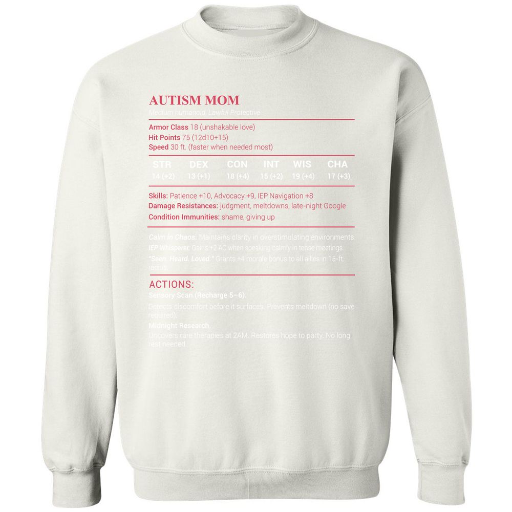 Autism Mom Stats Classic Unisex Sweatshirt - White - 12