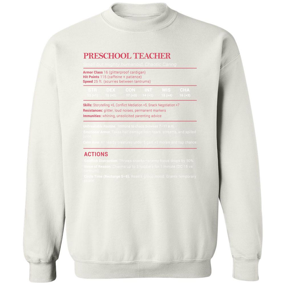 Preschool Teacher Stats Classic Unisex Sweatshirt - White - 12
