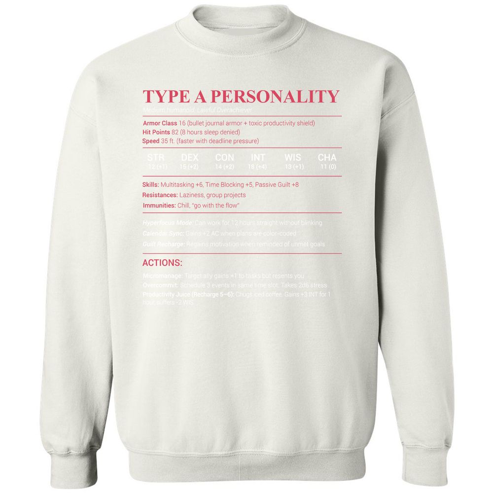 Type A Stats Classic Unisex Sweatshirt - White - 12