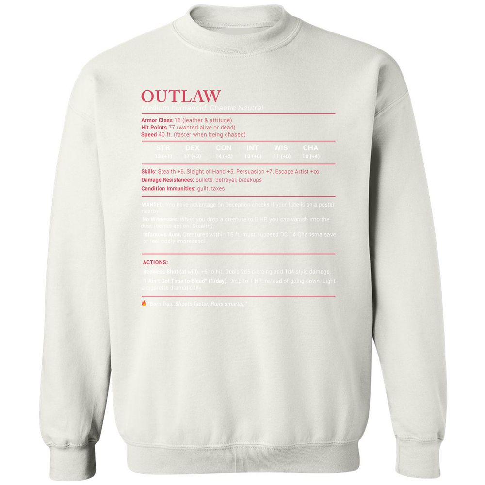 Outlaw Stats Classic Unisex Sweatshirt - White - 12