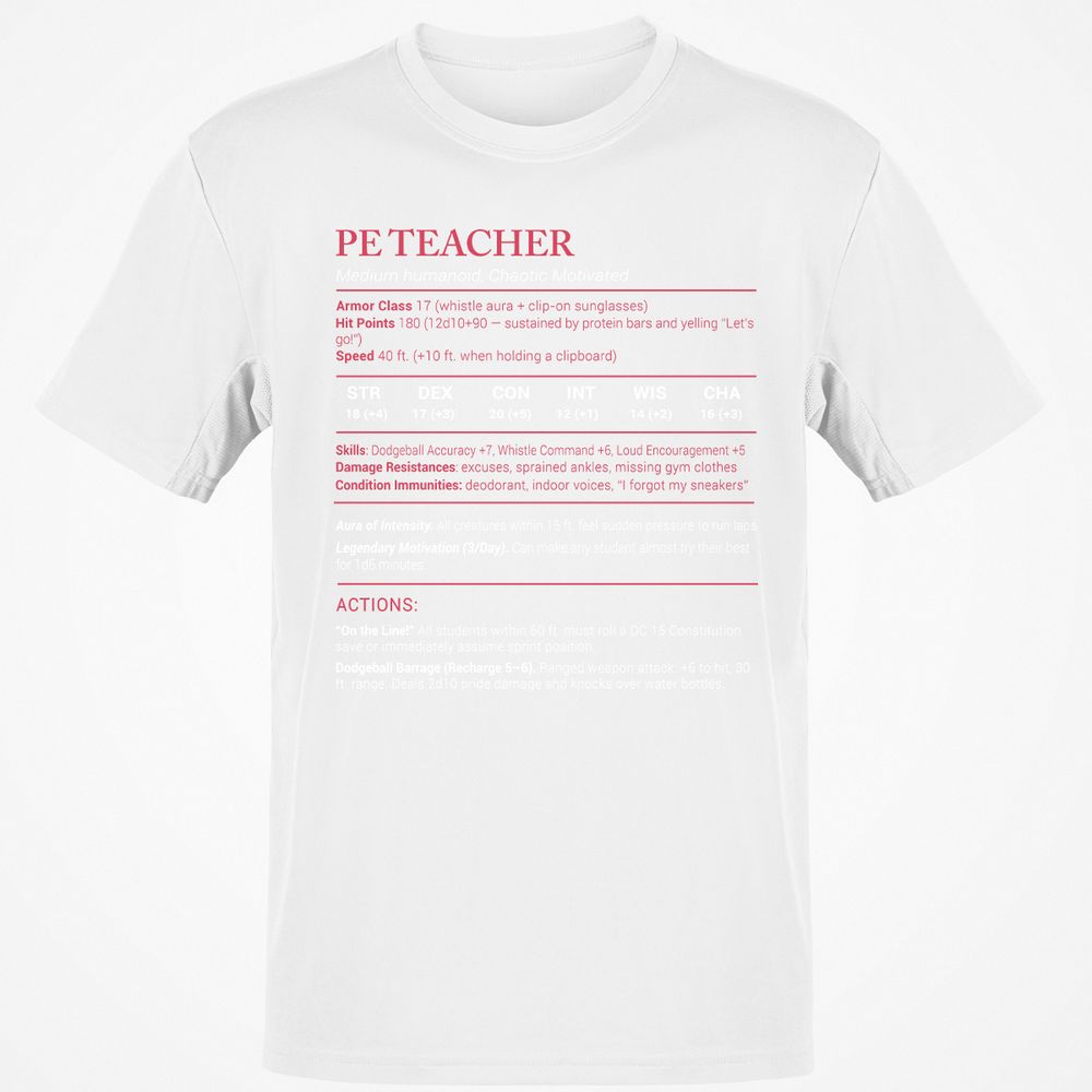 PE Teacher Stats Classic Unisex T-Shirt - White - 12