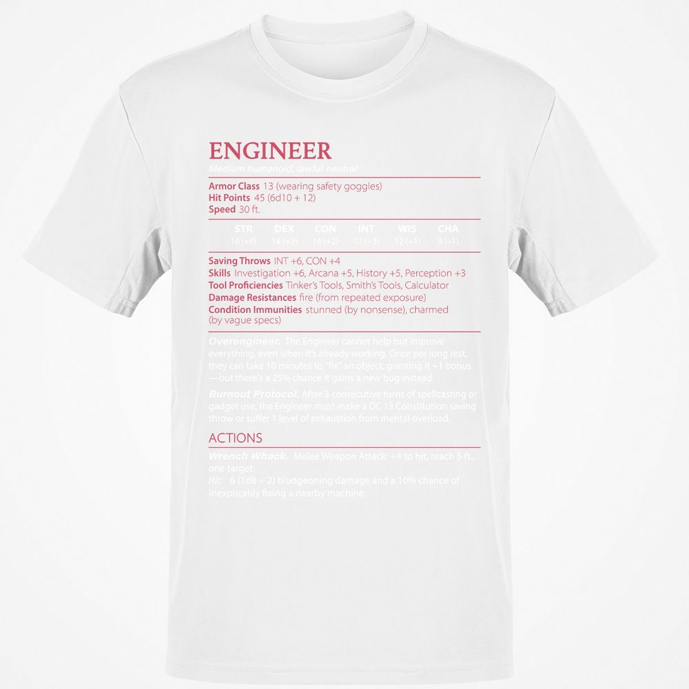 Engineer Stats Classic Unisex T-Shirt - White - 12