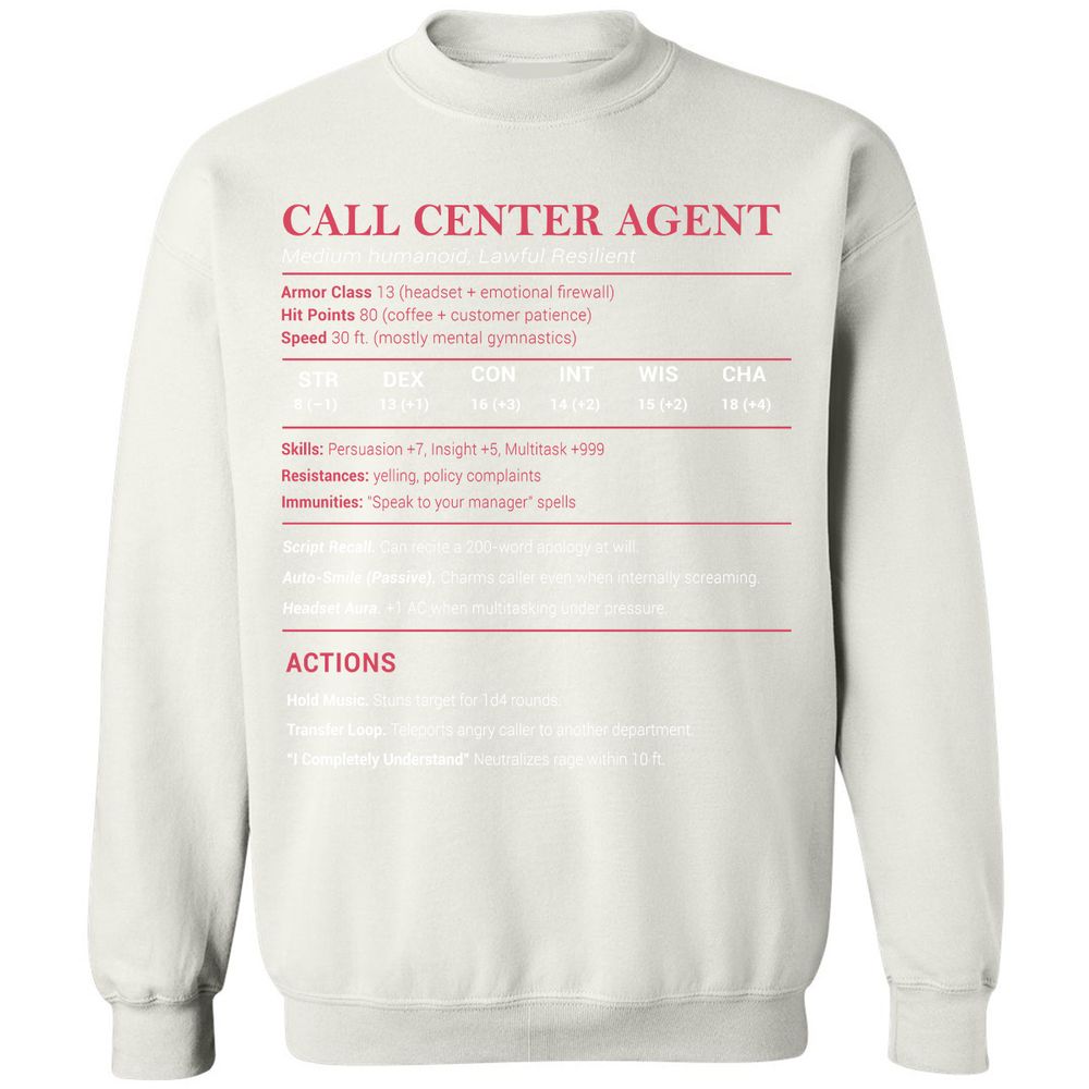 Call Center Agent Stats Classic Unisex Sweatshirt - White - 12