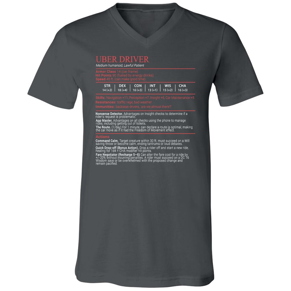 Uber Driver Stats Block Unisex V-Neck T-Shirt - Asphalt - 13