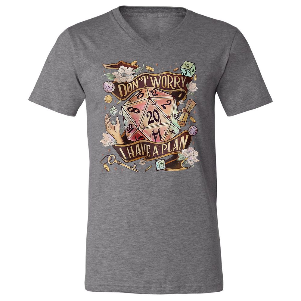 Floral Don't Worry I Have A Plan Unisex V-Neck T-Shirt - Deep Heather - 13