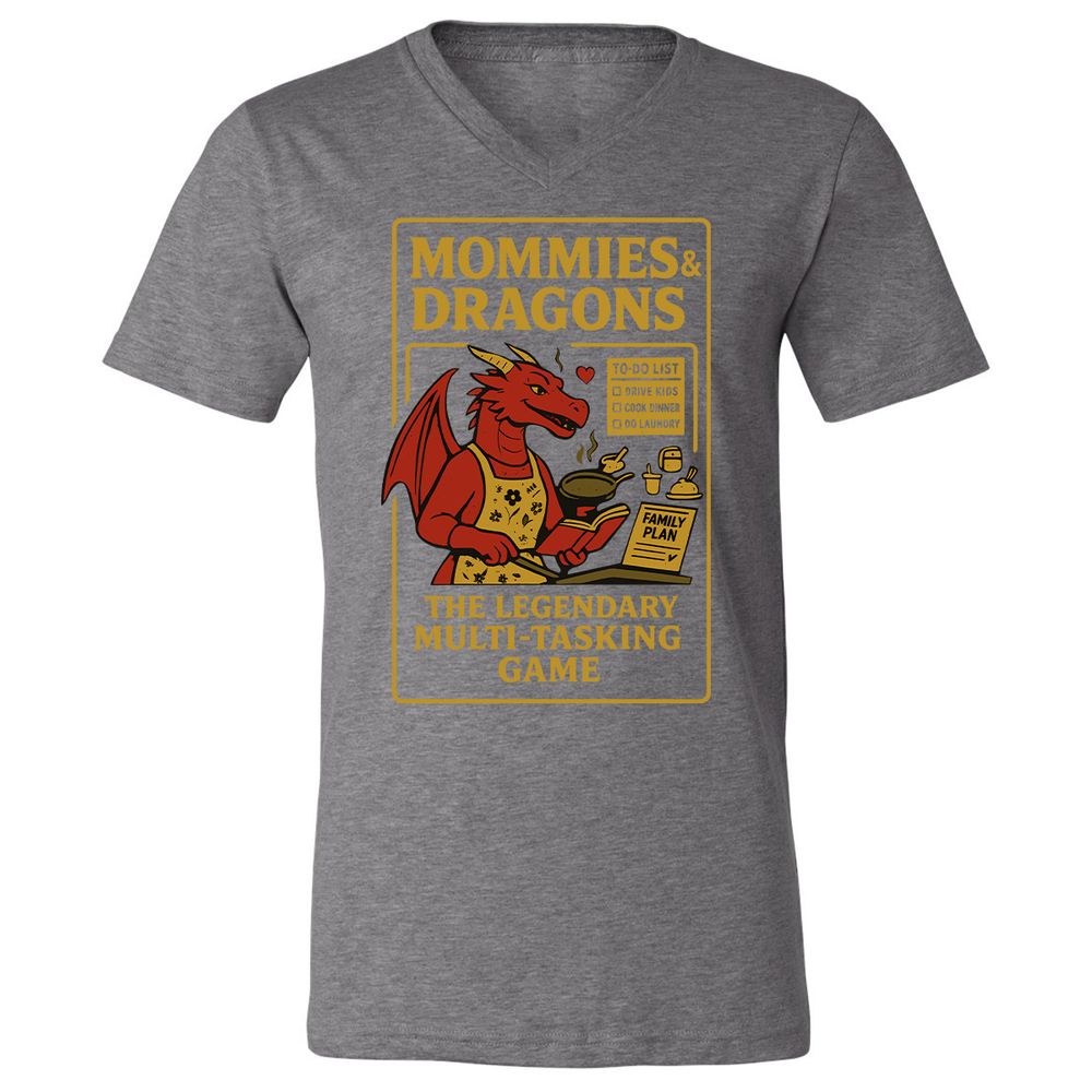 Mommies & Dragons Unisex V-Neck T-Shirt - Deep Heather - 13