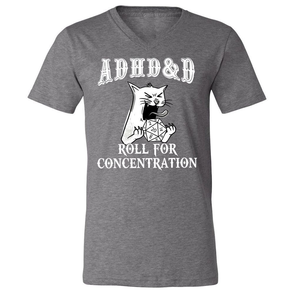 Cat ADHD&D Roll For Concentration Unisex V-Neck T-Shirt - Deep Heather - 13