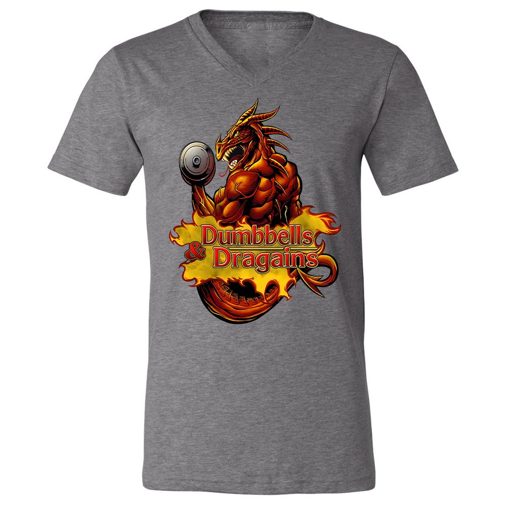 Dumbbells & Dragains Unisex V-Neck T-Shirt - Deep Heather - 13