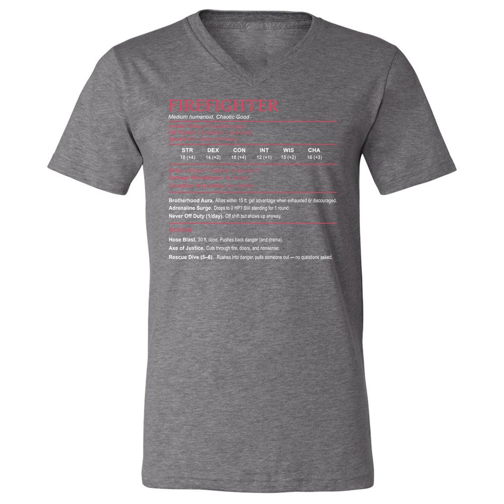 Firefighter Stats Unisex V-Neck T-Shirt - Deep Heather - 13
