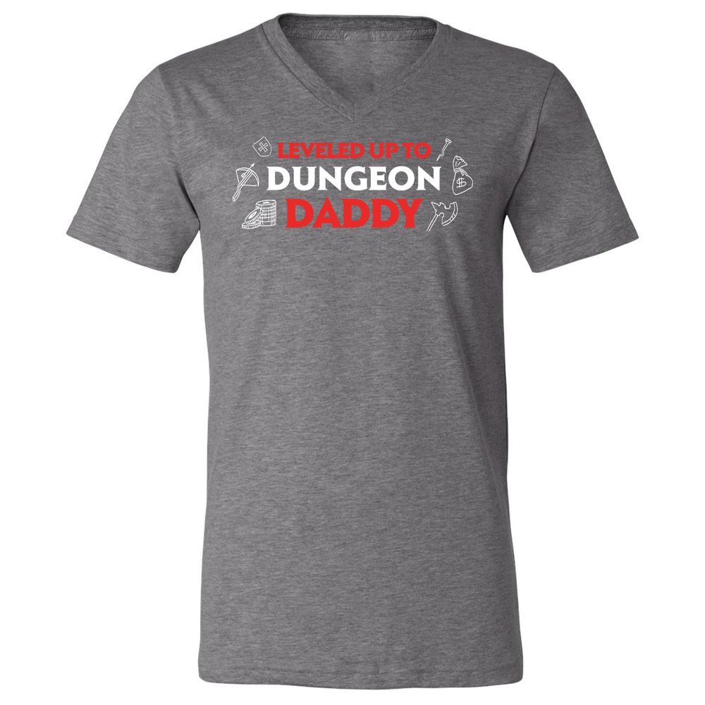 Leveled Up To Dungeon Daddy Unisex V-Neck T-Shirt - Deep Heather - 13