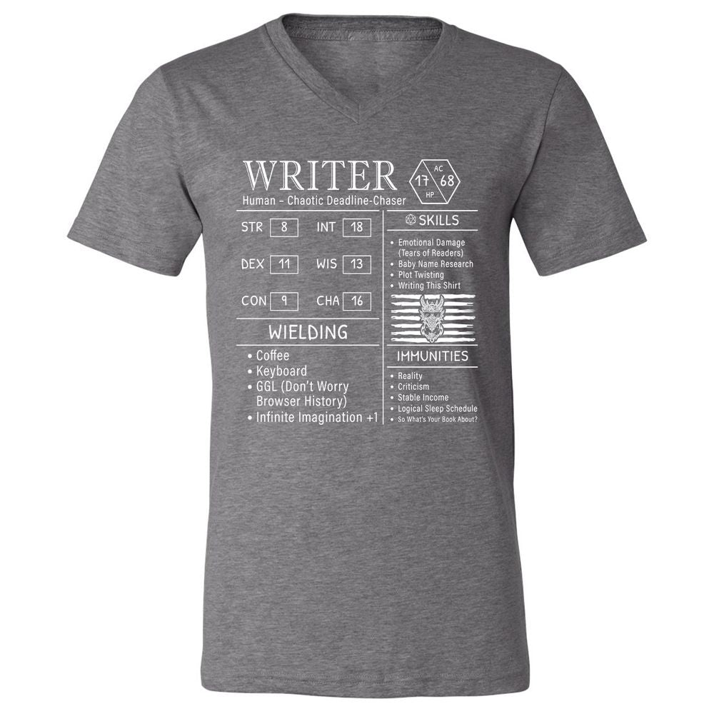 Writer Stats New Unisex V-Neck T-Shirt - Deep Heather - 13