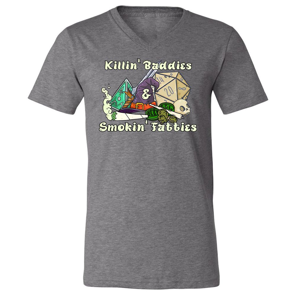 Killin' Baddies Smokin' Fatties Unisex V-Neck T-Shirt - Deep Heather - 13