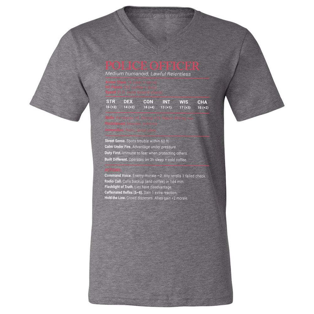 Police Officer Stats Unisex V-Neck T-Shirt - Deep Heather - 13