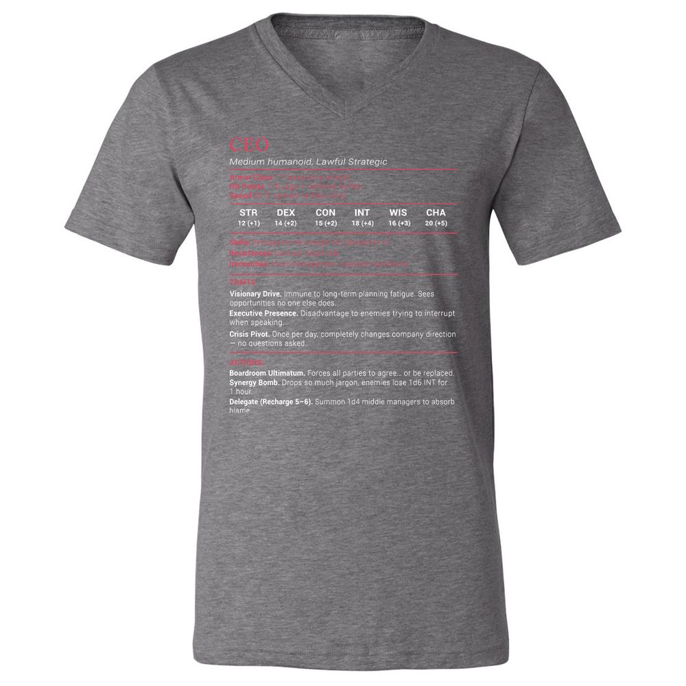 CEO Stats Unisex V-Neck T-Shirt - Deep Heather - 13